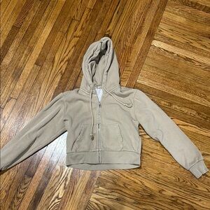 John galt beige Tan Hoodie zip sweatshirt cropped